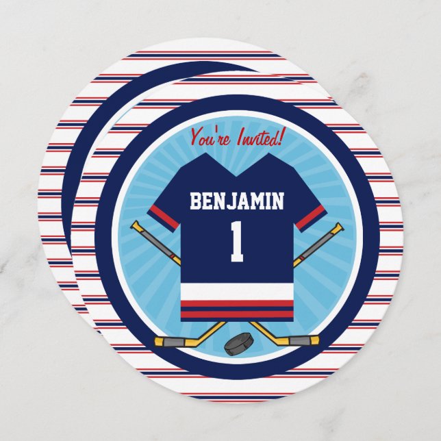 Ice Hockey Jersey V2 1st Birthday Party Invitation (Front/Back)