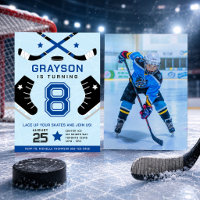 Ice Hockey Kids Birthday Party Blue Invitation