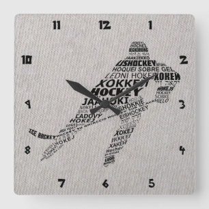 Ice Hockey Languages Text Art Square Wall Clock
