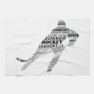 Ice Hockey Languages Text Art Tea Towel