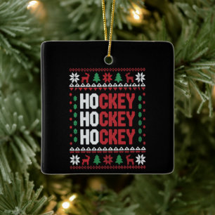 Ice Hockey Lover Christmas Santa Funny Sports Team Ceramic Ornament