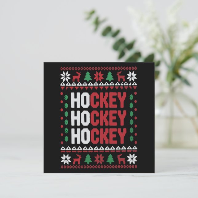 Ice Hockey Lover Christmas Santa Funny Sports Team Holiday Card (Standing Front)
