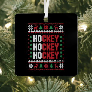 Ice Hockey Lover Christmas Santa Funny Sports Team Metal Tree Decoration