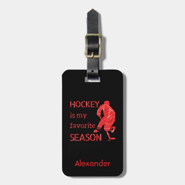 Ice Hockey luggage tag favorite season red (Front Vertical)
