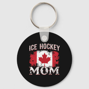Ice Hockey Mom Vintage Distressed Canada Flag Spor Key Ring