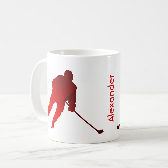 Ice Hockey mug player silhouette red (Front Left)