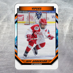 Ice Hockey Orange Dark Blue White Trading Card Magnet