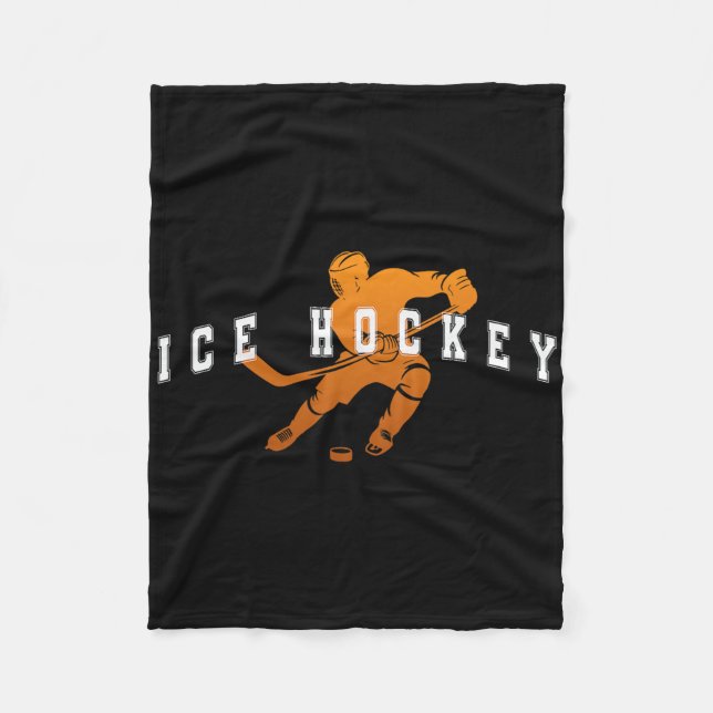 Ice Hockey Orange Team Player Varsity Text  Fleece Blanket (Front)