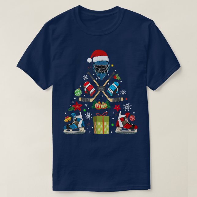 Ice Hockey Ornament Christmas Tree Happy Hockeyday T-Shirt (Design Front)