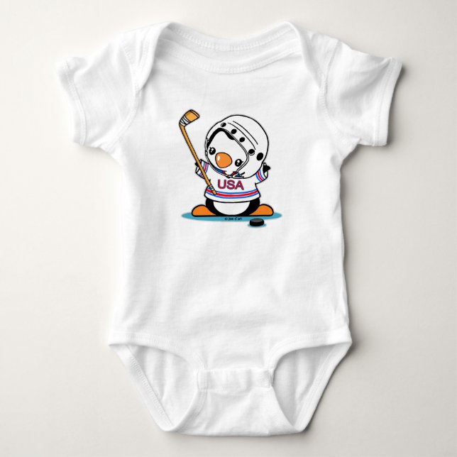 Ice Hockey Penguin Baby Bodysuit (Front)