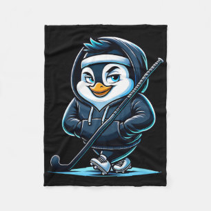 Ice Hockey Penguin Mascot With Stick And Skates Fleece Blanket