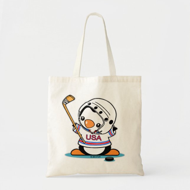 Ice Hockey Penguin Tote Bag (Front)
