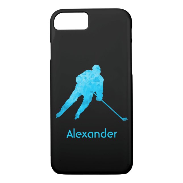 Ice Hockey phone case player name black turquoise (Back)