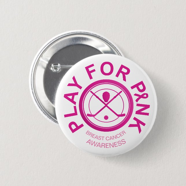 Ice Hockey Play for Breast Cancer Awareness Button (Front & Back)