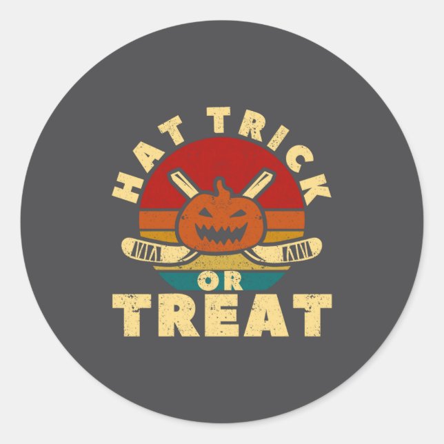 Ice Hockey Player Coach Halloween Pumpkin Hat Tric Classic Round Sticker (Front)