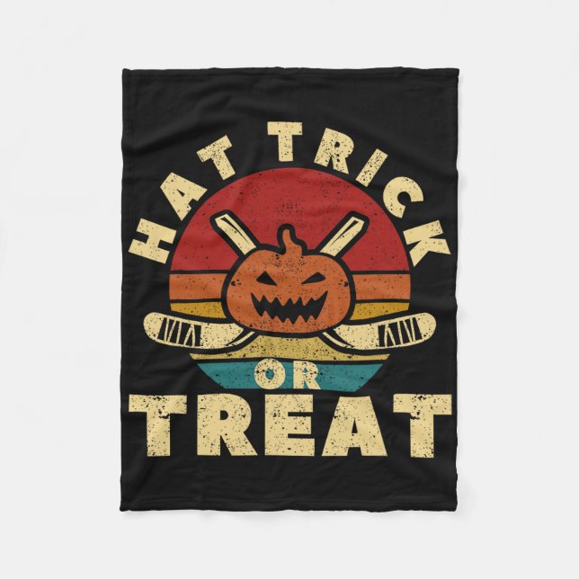 Ice Hockey Player Coach Halloween Pumpkin Hat Tric Fleece Blanket (Front)