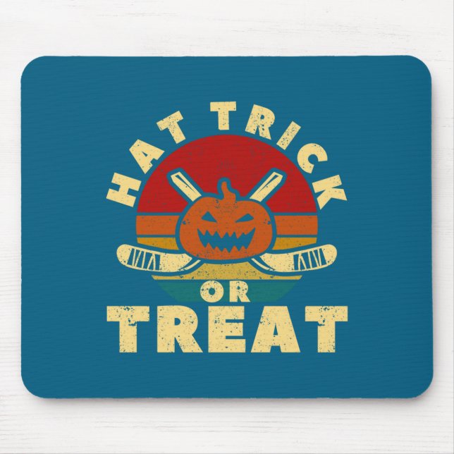 Ice Hockey Player Coach Halloween Pumpkin Hat Tric Mouse Mat (Front)
