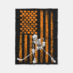 Ice Hockey Player Fan Gift Skeleton Halloween Shir Fleece Blanket