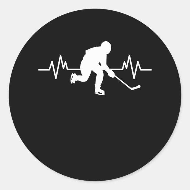 Ice Hockey Player Heartbeat Fun Funny Sports Gift Classic Round Sticker (Front)