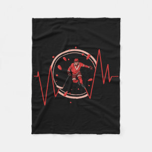 Ice Hockey Player Heartbeat Winter Sport Fleece Blanket