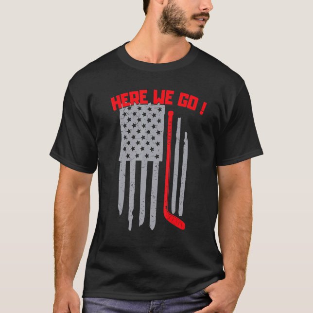 Ice Hockey Player, Hockey American Flag Adult Juni T-Shirt (Front)