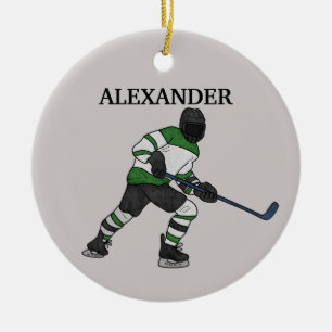 Ice Hockey Player Illustrated Ceramic Ornament