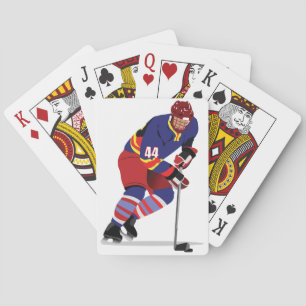 Ice Hockey Player in Action Red and Blue Team Playing Cards