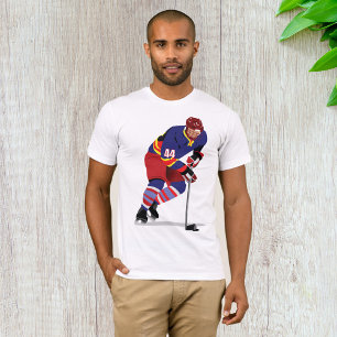 Ice Hockey Player in Action Red and Blue Team T-Shirt