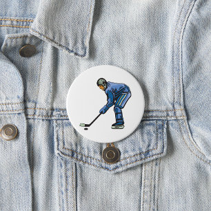 Ice Hockey Player in Blue Uniform 7.5 Cm Round Badge