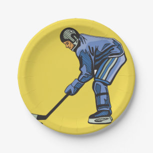 Ice Hockey Player in Blue Uniform Paper Plate