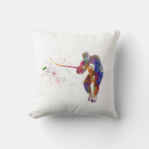 Ice hockey player in watercolor cushion