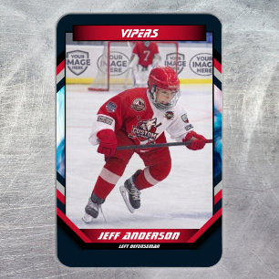 Ice Hockey Player Keepsake On Cool Blue Custom Magnet