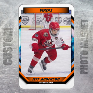 Ice Hockey Player Keepsake On Cool Orange Custom Magnet