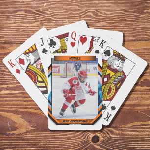 Ice Hockey Player Keepsake On Cool Orange Custom Playing Cards