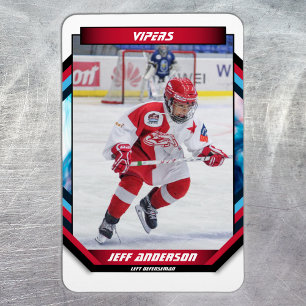 Ice Hockey Player Keepsake On Cool Red Custom Magnet