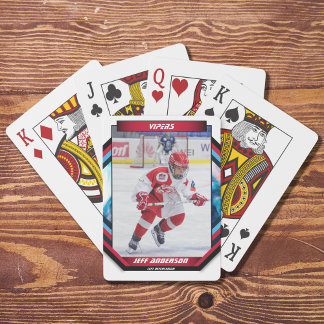 Ice Hockey Player Keepsake On Cool Red Custom Playing Cards