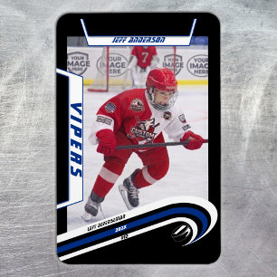 Ice Hockey Player Keepsake On Lively Blue Black Magnet