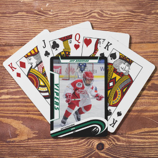 Ice Hockey Player Keepsake On Lively Green Custom Playing Cards
