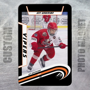 Ice Hockey Player Keepsake On Lively Orange Black Magnet