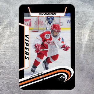 Ice Hockey Player Keepsake On Lively Orange Black Magnet