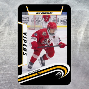Ice Hockey Player Keepsake On Lively Yellow Black Magnet