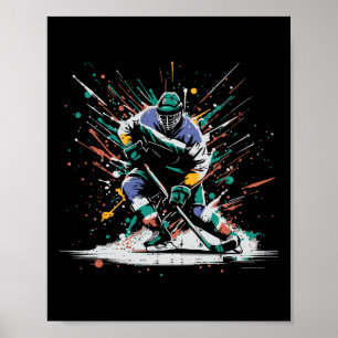 Ice Hockey Player Paint Splatter Art Sports Men Bo Poster