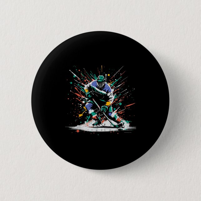 Ice Hockey Player Paint Splatter Art Srts Men Boys 6 Cm Round Badge (Front)