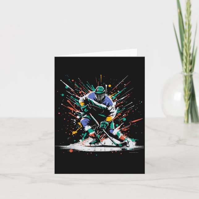 Ice Hockey Player Paint Splatter Art Srts Men Boys Card (Front)
