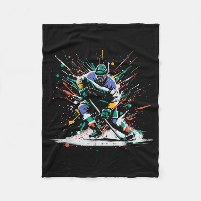 Ice Hockey Player Paint Splatter Art Srts Men Boys Fleece Blanket (Front)