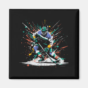 Ice Hockey Player Paint Splatter Art Srts Men Boys Magnet