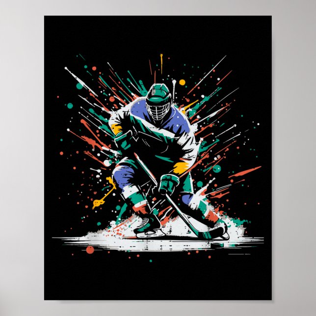 Ice Hockey Player Paint Splatter Art Srts Men Boys Poster (Front)
