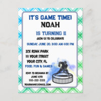 Ice hockey player sport theme  invitation postcard