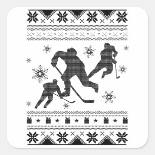 Ice Hockey Player Ugly Christmas Hockey Gift Square Sticker