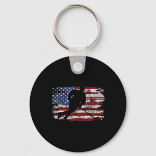 Ice Hockey Player Usa American Flag 4th Of July Gi Key Ring